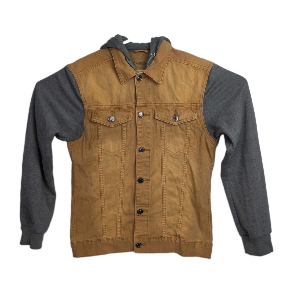 Carbon Denim Jacket Men's‎ Size M Brown w/ Gray Sleeves & Hood, Pockets